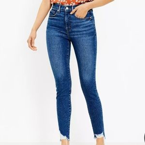 LOFT high waisted chewed hem skinny jeans